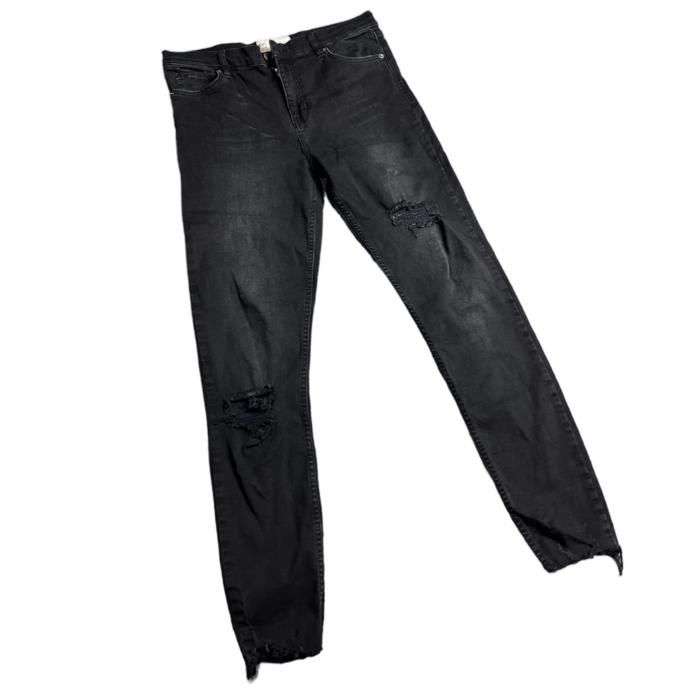 Free People Jeans - Black Wash Skinny Ripped Distressed Jeans Size 30